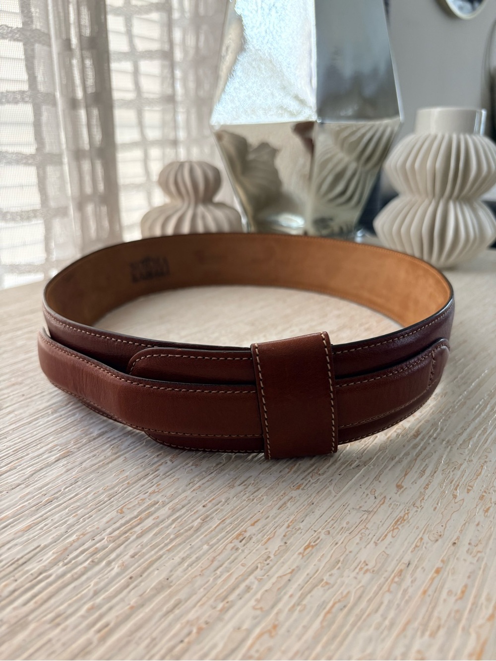 Norma Kamali Brown Italian Calfskin Leather Wide Waist Belt Size M